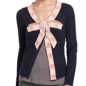 MOTH | Anthro Navy Polka Dot Bow Cardigan Sweater